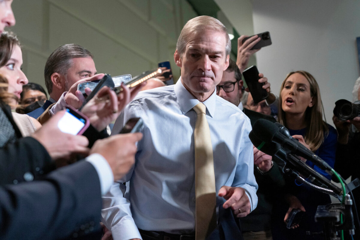 Rep. Jim Jordan, R-Ohio, chairman of the House Judiciary Committee leaves the Republican caucus meeting at the Capitol in Washington, Thursday, Oct. 19, 2023. (AP Photo/Jose Luis Magana)
