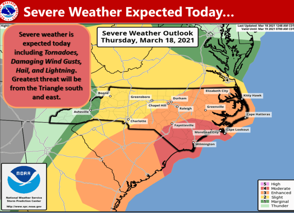 Severe Weather—With Potential  Tornadoes—Coming to NC Thursday. Here’s What You Need to Know.