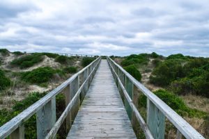The walkway to the lighthouse on Oak Island
