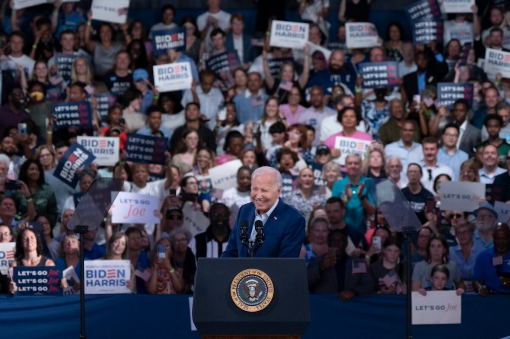 Biden gives a forceful speech in Raleigh the day after a rough debate 