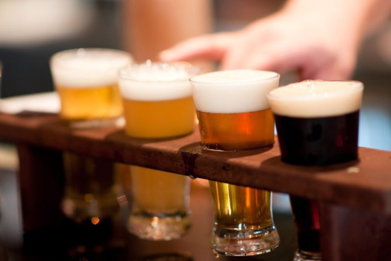 Four different beers in a beer sampler, as found in the Triangle's best breweries
