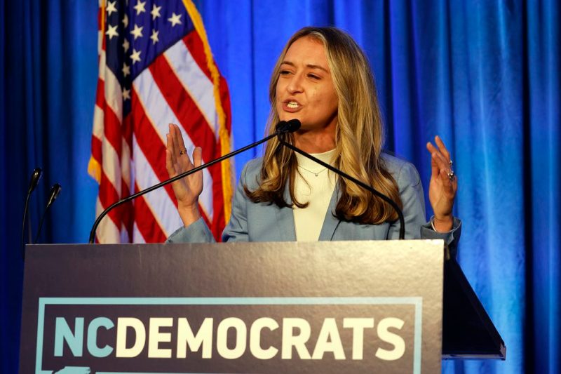 NC Democratic Party Chair, Anderson Clayton speaks at a primary election night party in Raleigh, N.C., Tuesday, March 5, 2024. (AP Photo/Karl B DeBlaker)