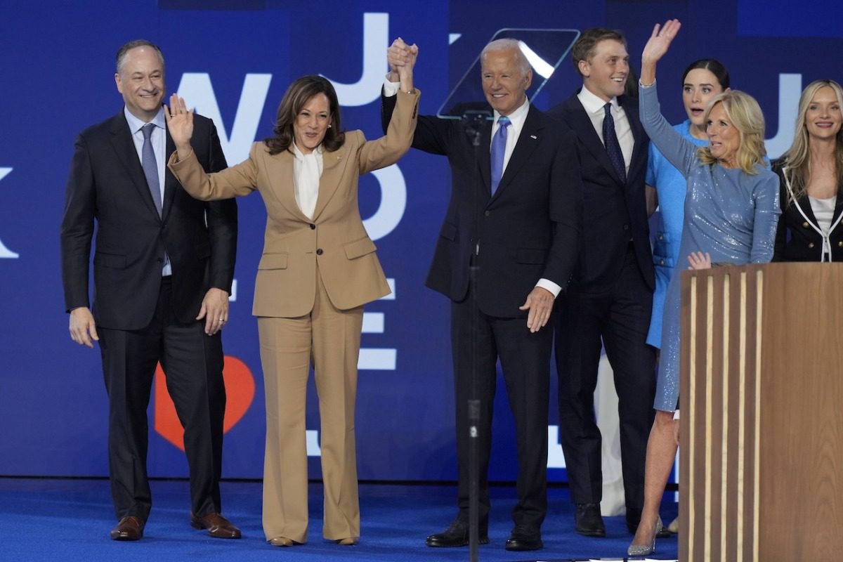 Joe Biden passes the torch to Kamala Harris on night one of the