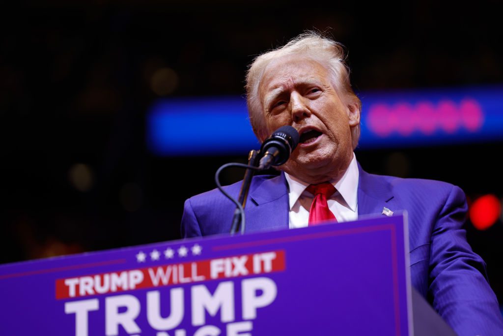 Republican presidential nominee, former President Donald Trump, speaks at the campaign rally at Madison Square Garden on Oct. 27, 2024 in New York City. (Photo by Anna Moneymaker/Getty Images)