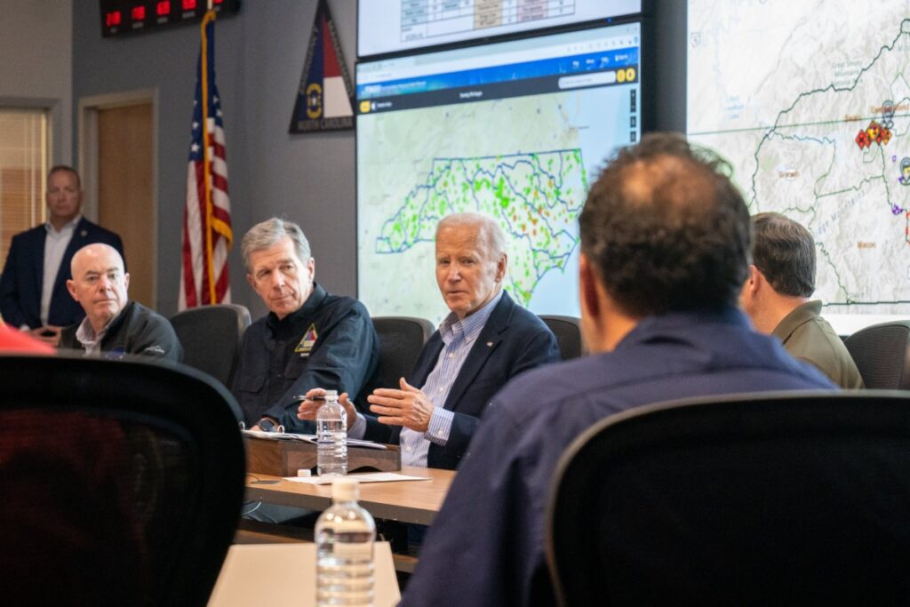 President Biden and NC Governor Roy Cooper sit in Raleigh to discuss future plans for Hurricane Helene recovery.