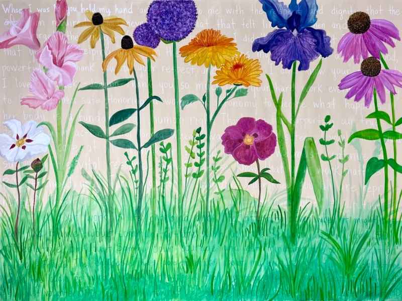Photo of painting with multicolor flowers.