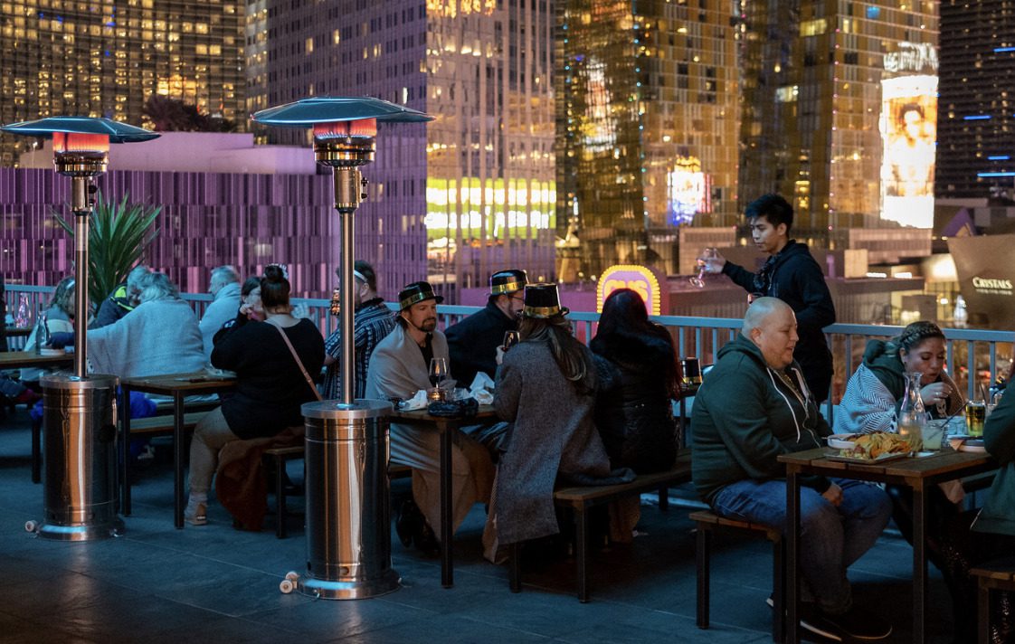 The patio area of BrewDog with the Las Vegas city skyline in the background. (Travis Estell/CC BY-NC-SA 2.0)
