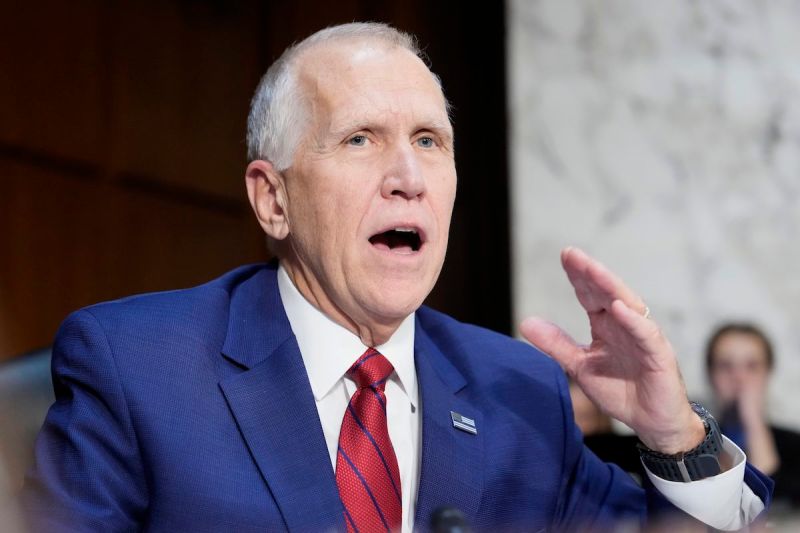 North Carolina Senator Thom Tillis speaking during a Senate hearing.