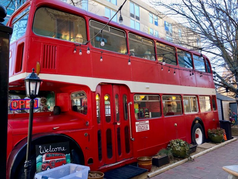 a red double decker bus is an eatery on wheels