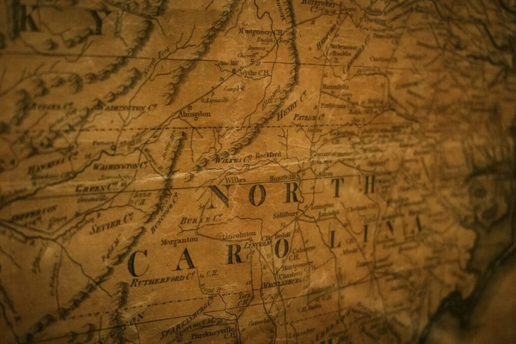 a vintage map of north carolina showing four indigenous tribes