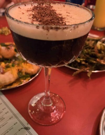 The Kaapi Martini at Chai Pani features South Indian filter coffee, enriched with chicory, that is shaken with vodka and topped with chai masala.