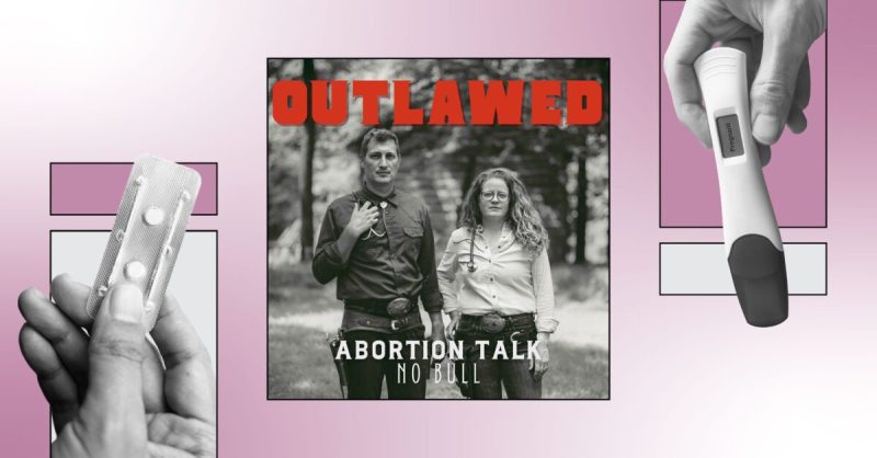 Image of two OB-GYNs in photo surrounding by reproductive health items.