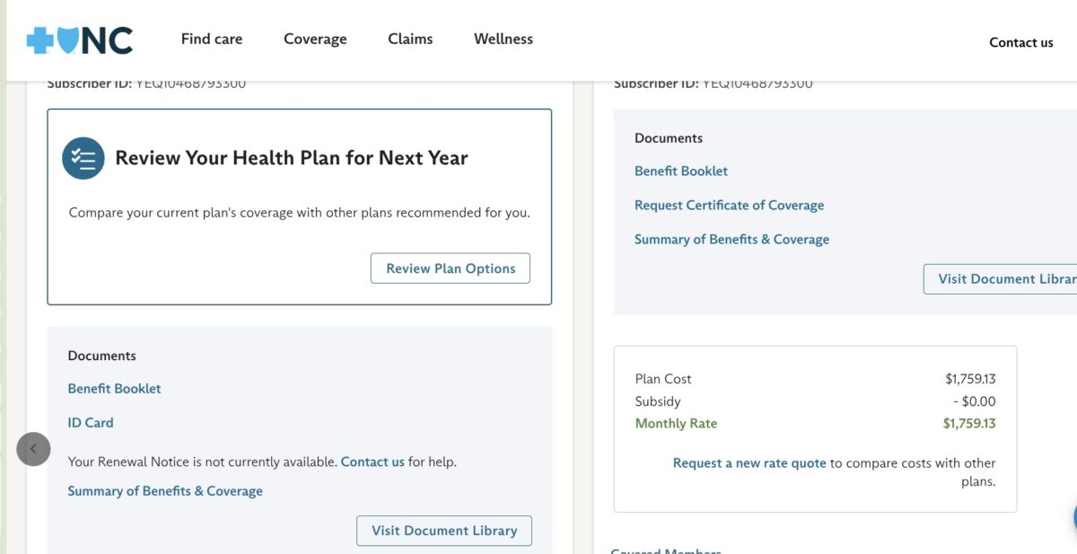 NC resident faces 1,100% increase in health insurance costs
