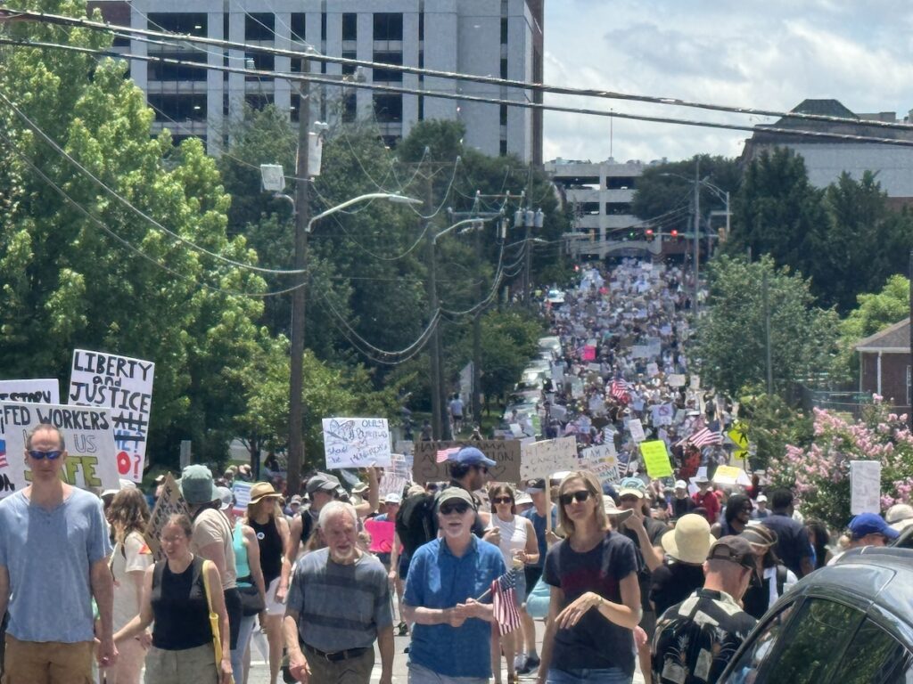 Protesters marching in Durham