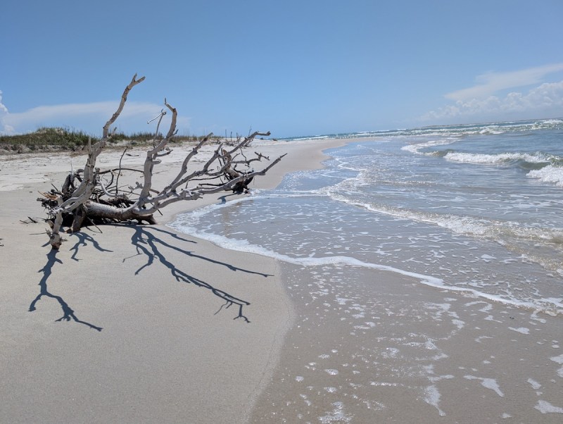 Waves break on the shore of Topsail Island